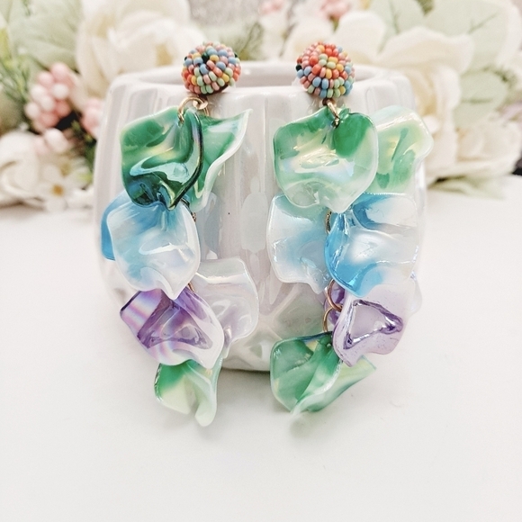 💖 2/$30 Colorful Resin Dangle Earrings Green blue Beaded Drop boho Statement - Picture 9 of 11